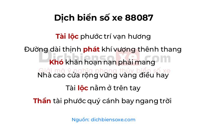 Dịch thơ biển số 88087