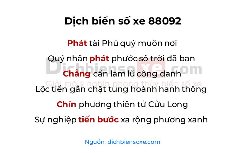 Dịch thơ biển số 88092