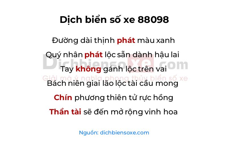 Dịch thơ biển số 88098