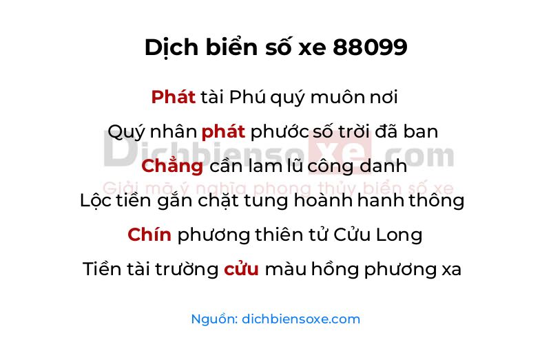 Dịch thơ biển số 88099