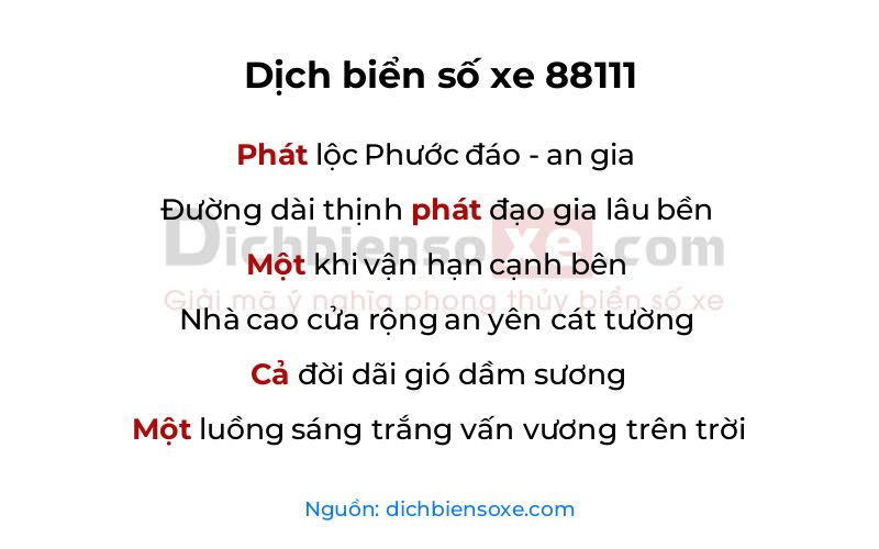 Dịch thơ biển số 88111