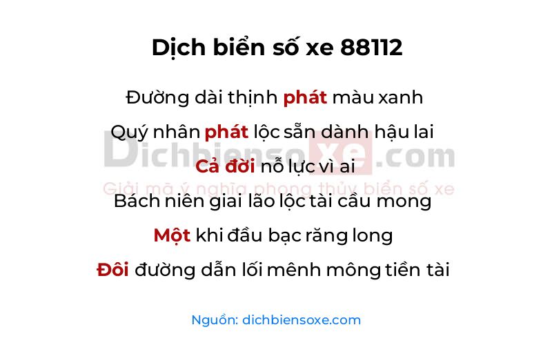 Dịch thơ biển số 88112