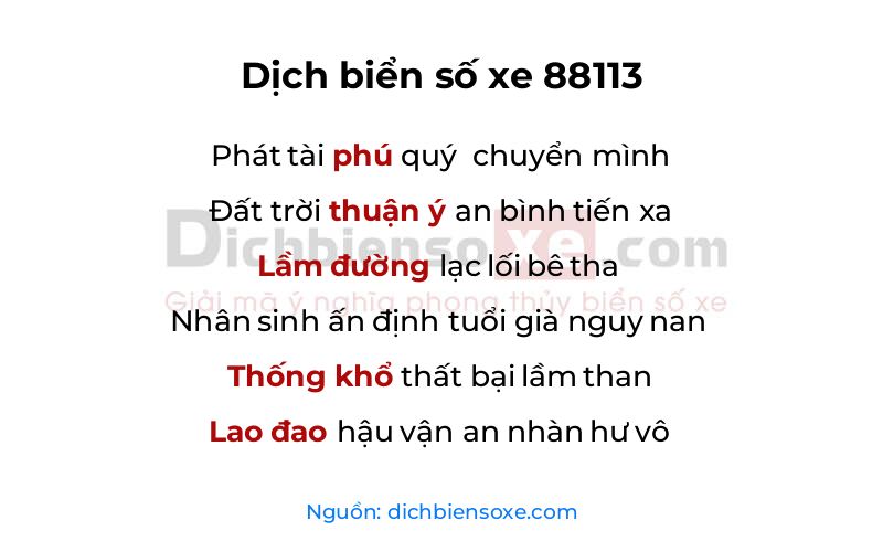 Dịch thơ biển số 88113