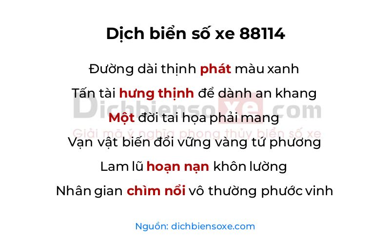 Dịch thơ biển số 88114