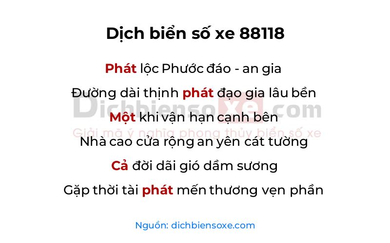 Dịch thơ biển số 88118