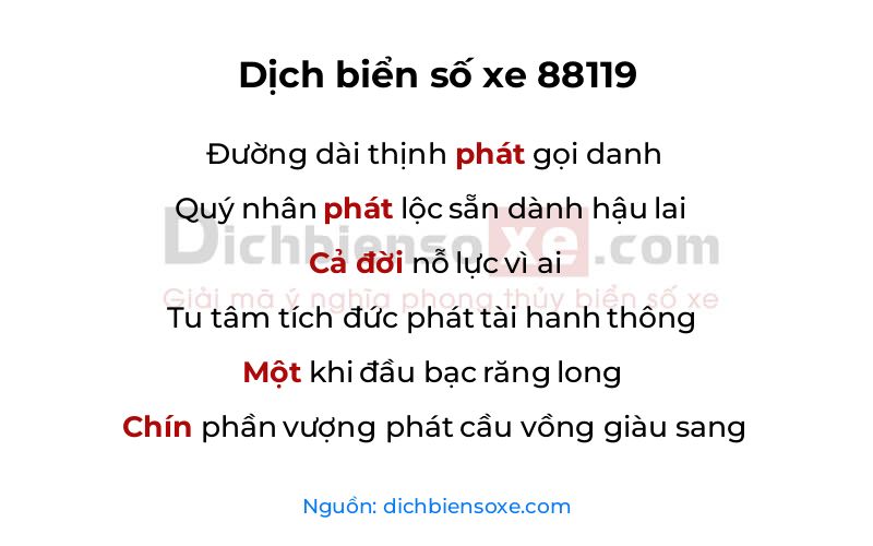 Dịch thơ biển số 88119