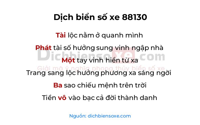Dịch thơ biển số 88130