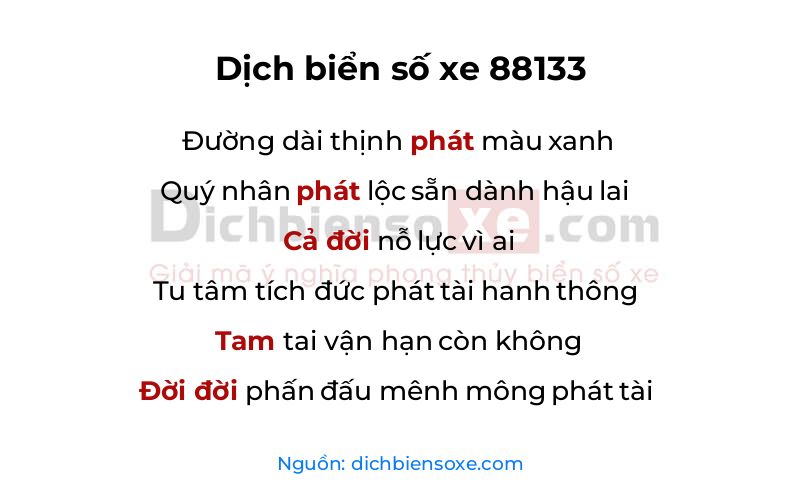 Dịch thơ biển số 88133