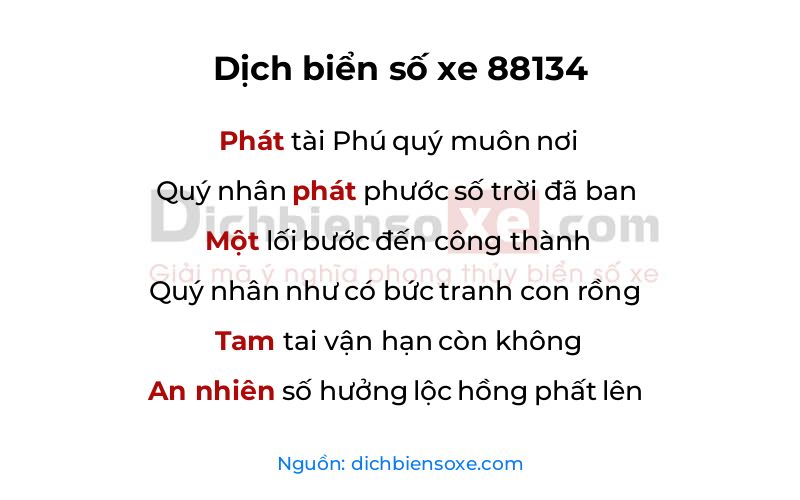 Dịch thơ biển số 88134