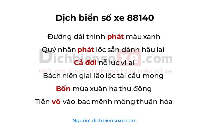 Dịch thơ biển số 88140