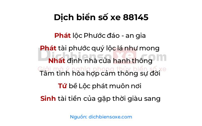 Dịch thơ biển số 88145