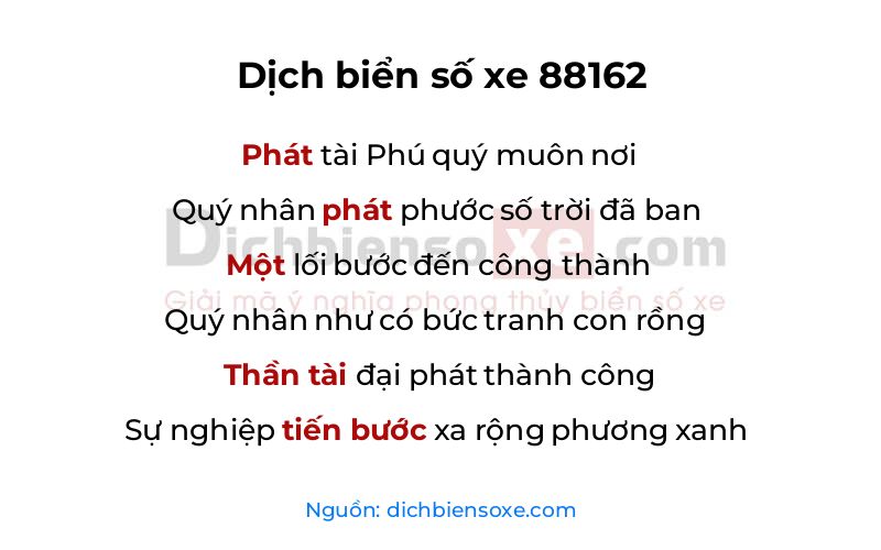 Dịch thơ biển số 88162