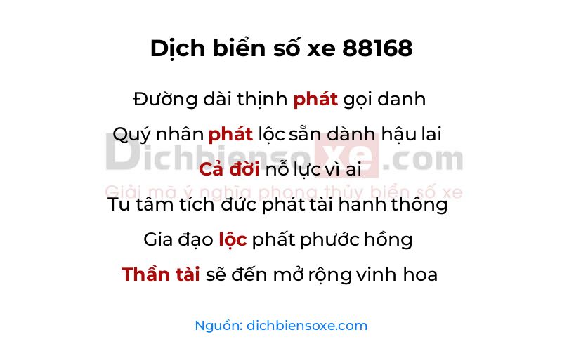 Dịch thơ biển số 88168