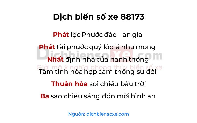 Dịch thơ biển số 88173