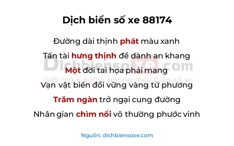 Dịch thơ biển số 88174