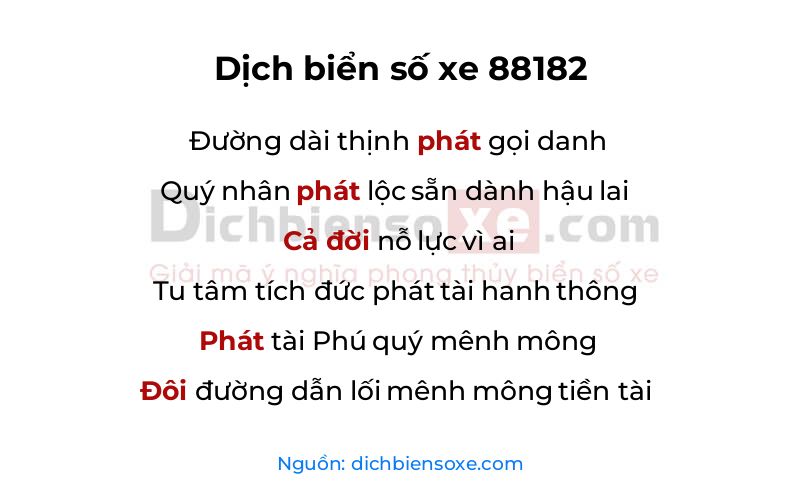 Dịch thơ biển số 88182
