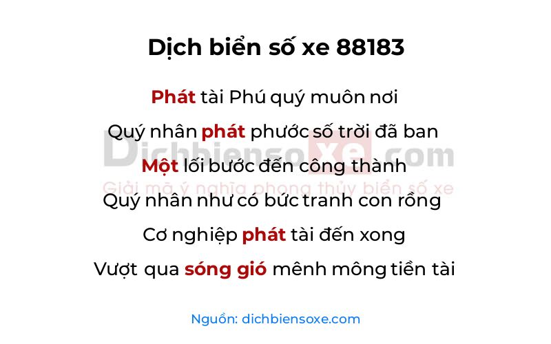 Dịch thơ biển số 88183