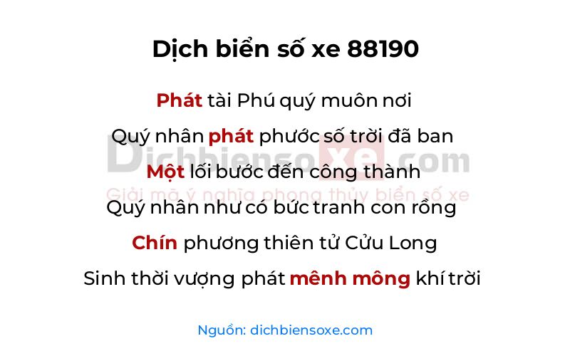 Dịch thơ biển số 88190