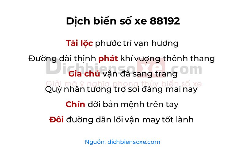 Dịch thơ biển số 88192