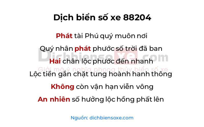 Dịch thơ biển số 88204