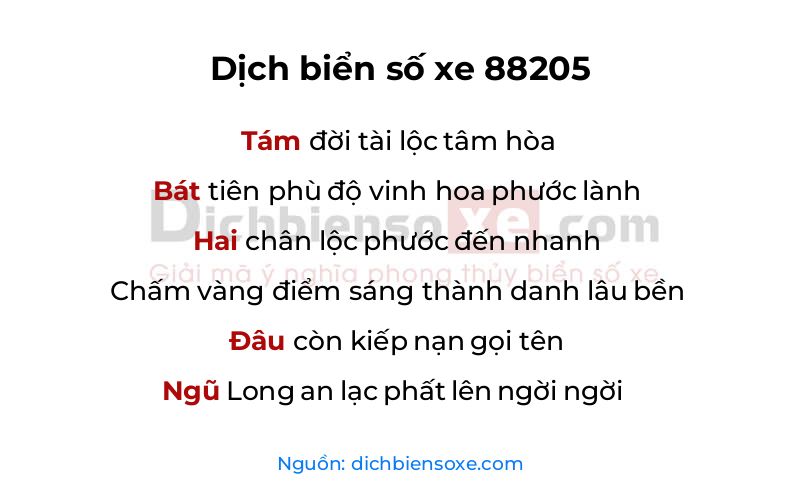 Dịch thơ biển số 88205