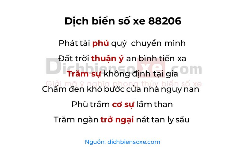 Dịch thơ biển số 88206