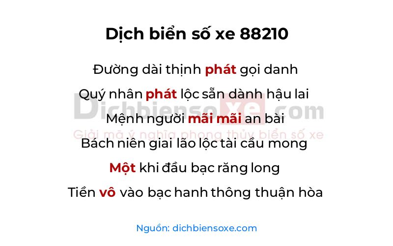 Dịch thơ biển số 88210