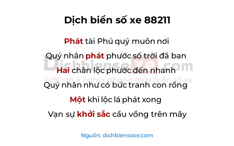 Dịch thơ biển số 88211