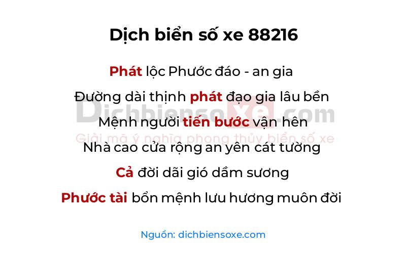 Dịch thơ biển số 88216