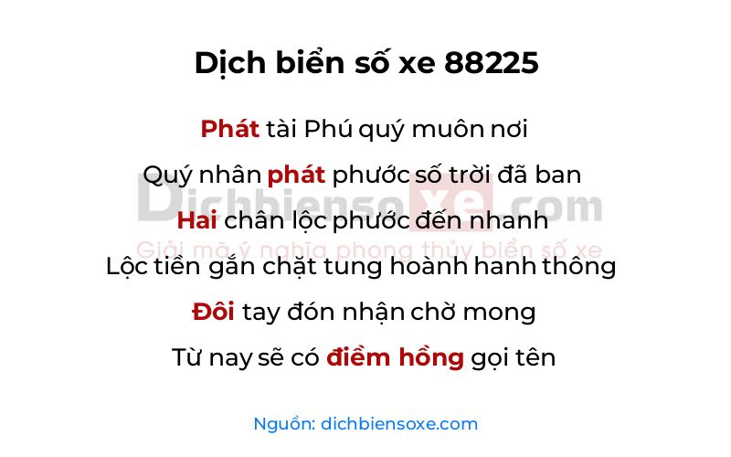 Dịch thơ biển số 88225