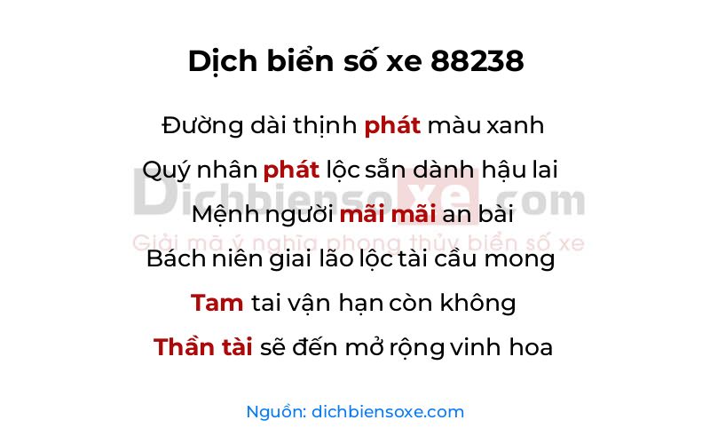 Dịch thơ biển số 88238
