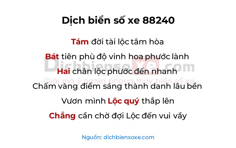 Dịch thơ biển số 88240