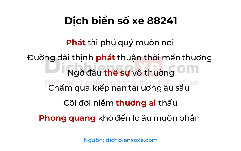 Dịch thơ biển số 88241