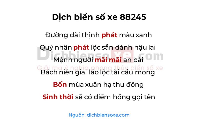 Dịch thơ biển số 88245