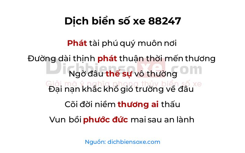 Dịch thơ biển số 88247