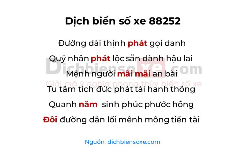 Dịch thơ biển số 88252