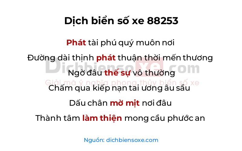 Dịch thơ biển số 88253