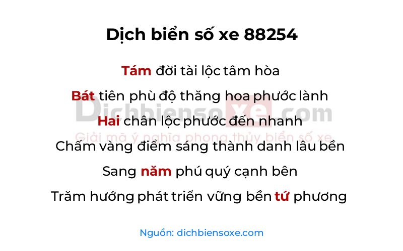 Dịch thơ biển số 88254
