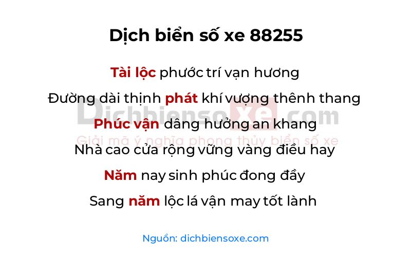 Dịch thơ biển số 88255