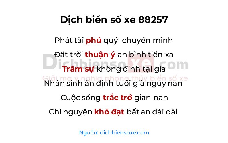 Dịch thơ biển số 88257