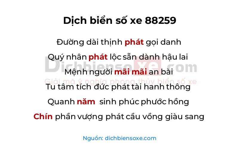 Dịch thơ biển số 88259