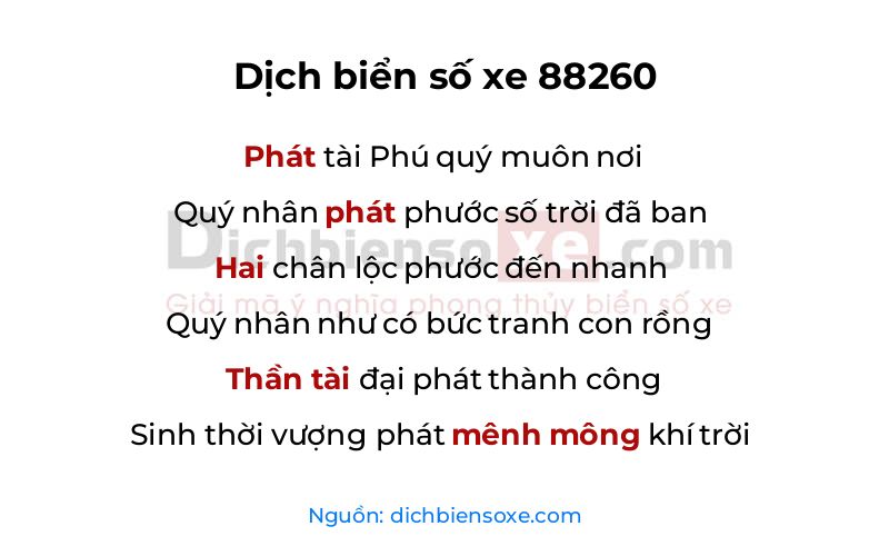 Dịch thơ biển số 88260