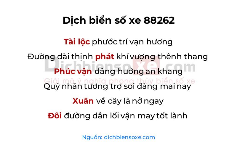 Dịch thơ biển số 88262