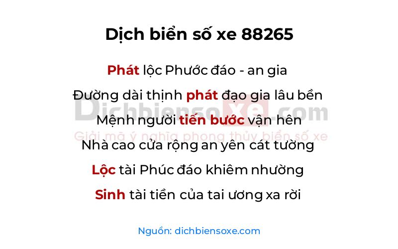 Dịch thơ biển số 88265