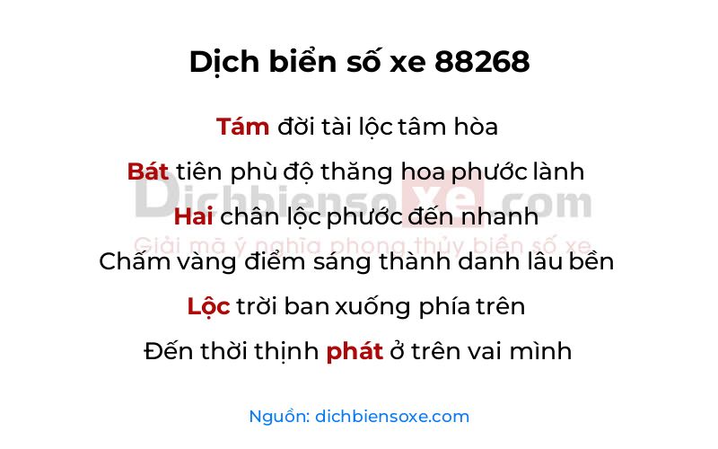 Dịch thơ biển số 88268