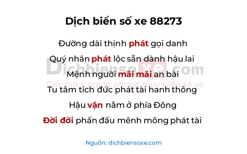 Dịch thơ biển số 88273