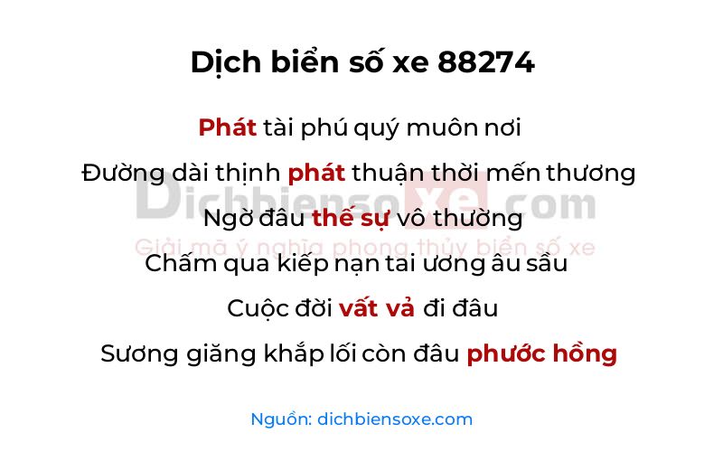Dịch thơ biển số 88274