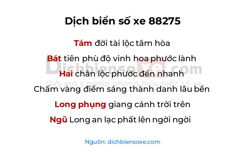Dịch thơ biển số 88275
