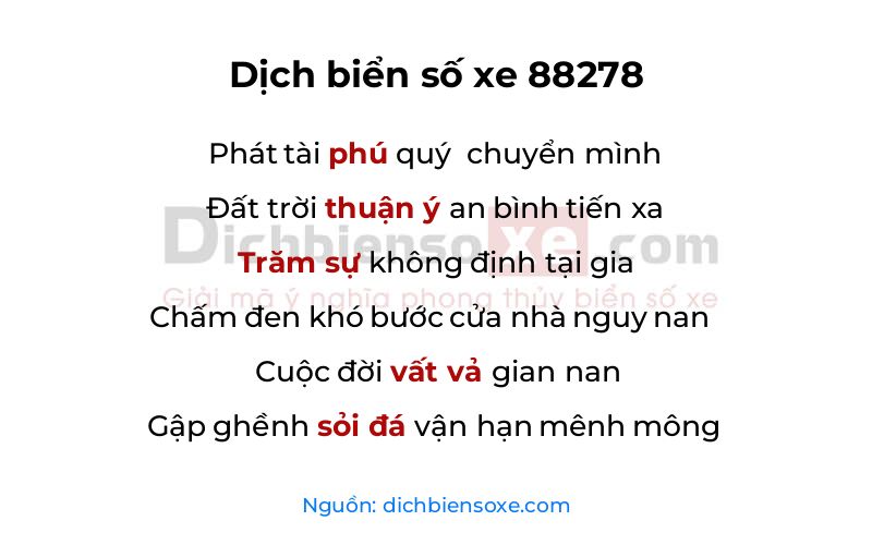 Dịch thơ biển số 88278
