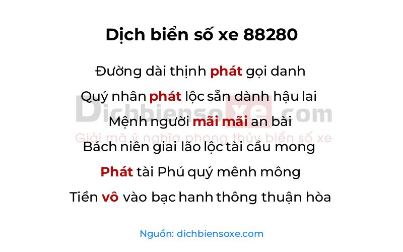 Dịch thơ biển số 88280